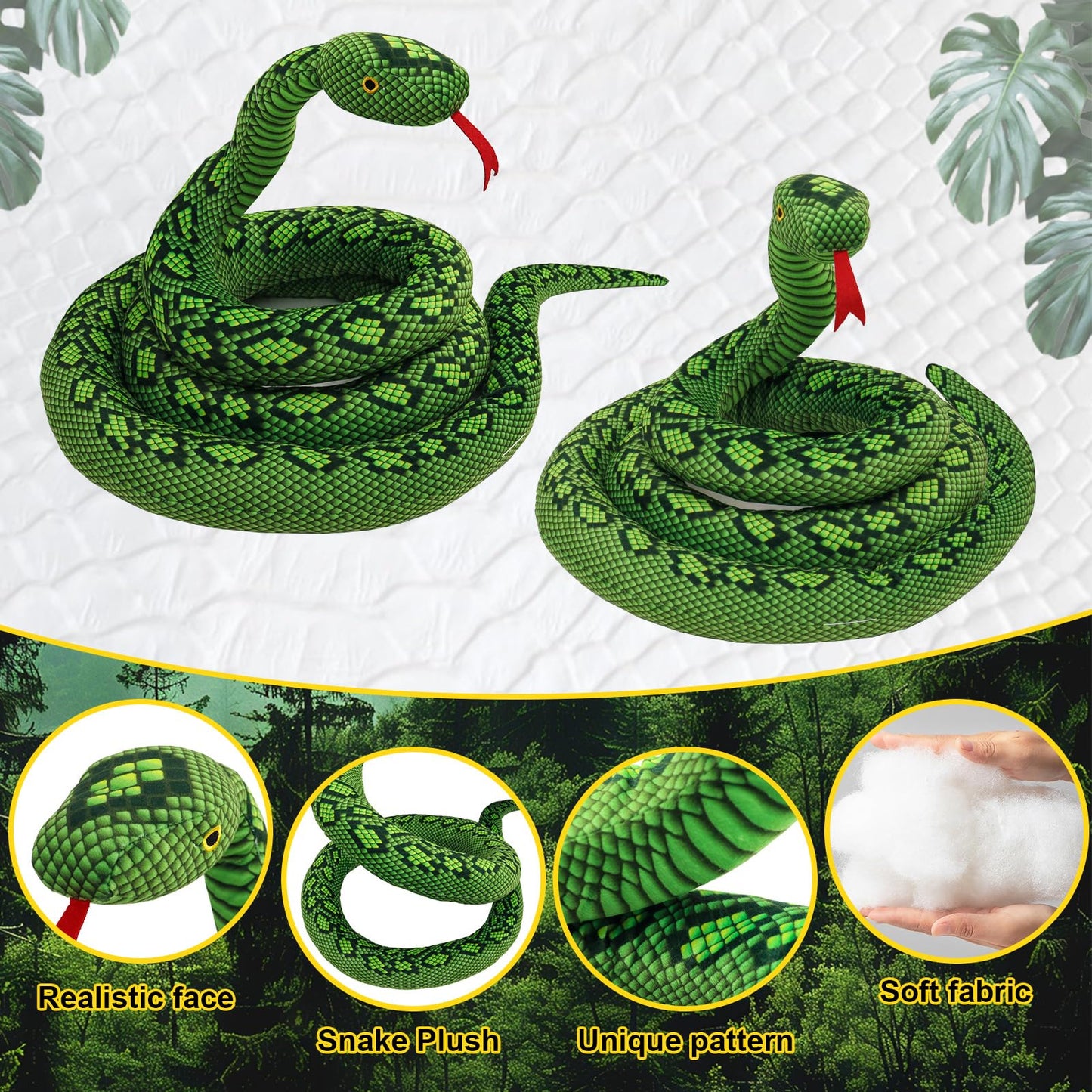 Snake Plush 118inch/300cm Stuffed Snake Animal Large Snake Toys Christmas Birthday Gifts for Boys Girls Kids Giant Stuffed Animals Snake Lifelike Plush Snake Fake Snake Yellow