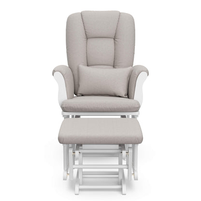 Storkcraft Tuscany Custom Glider and Ottoman with Free Lumbar Pillow (White/Slate Gray Swirl) - Cleanable Upholstered Comfort Rocking Nursery Chair with Ottoman