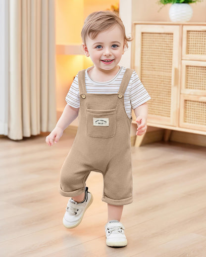 ZOEREA Toddler Baby Boys Clothes Summer Outfit Stripe T-Shirt and Shortall Romper Set Cute Jumpsuit Solid Color 6M-4T