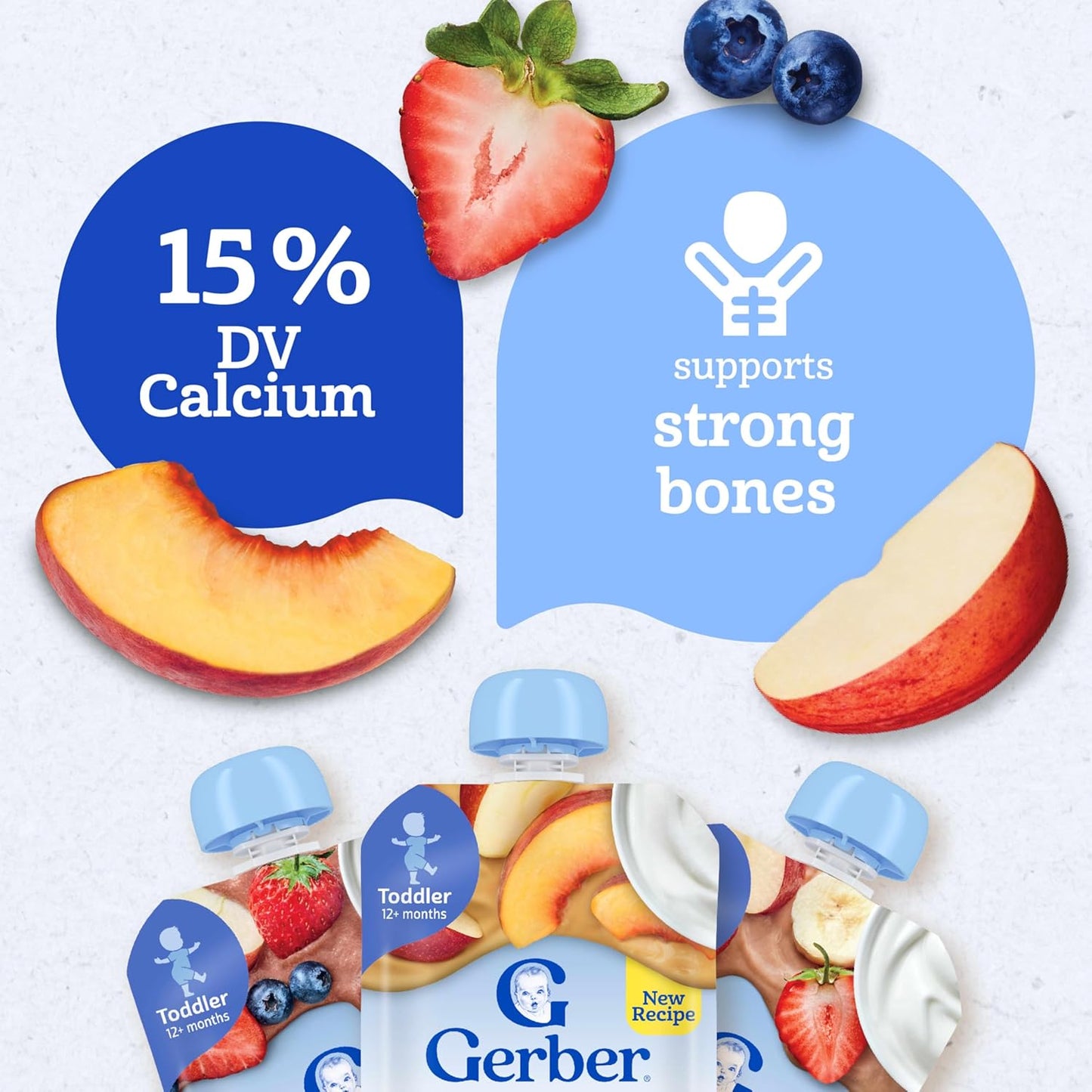 Gerber Baby Food Pouches, Very Berry (3), Peaches & Cream (2), Strawberry Banana (2), Value Pack, Fruit and Yogurt, Toddler, (3.5 oz each), (Pack of 9)