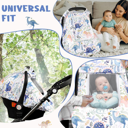 Pea Pod Car Seat Cover Baby, Infant Car Seat Canopy Covers for Newborn with 2 Layers Windows of Breathable Mesh Fabric, Lightweight Polyester/Soft Minky Dot Backing (Floral & Rainbow)