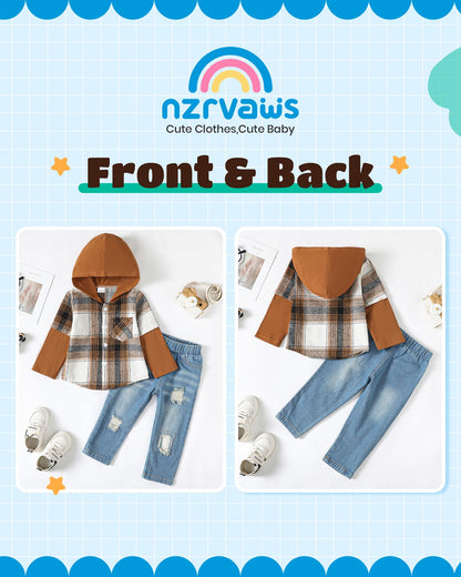 NZRVAWS Baby Boy Clothes Toddler Outfit Infant 6 12 18 24 Months2 3 4T Sweatsuit Ripped Jeans Fall Winter Clothing