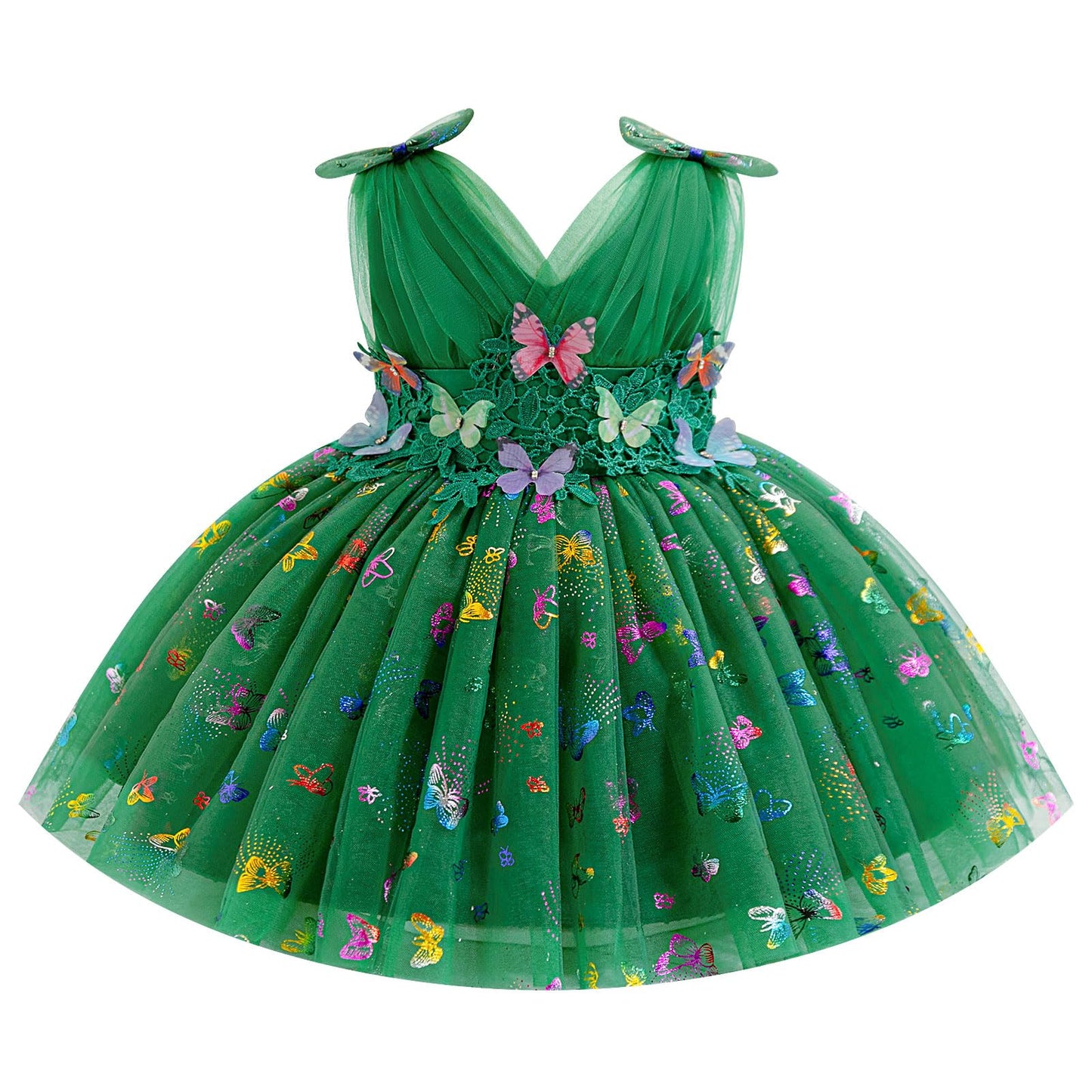 IDOPIP Toddler Baby Girls Shiny Butterfly Tutu Dress Princess Birthday Party Pageant Flower Girl Wedding V-Backless Dresses
