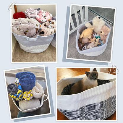 INDRESSME XXXLarge Cotton Rope Basket 21.7" x 21.7" x 13.8" Woven Baby Laundry Blanket Basket Toy Baskets with Handle Storage Comforter Cushions Thread Laundry Hamper