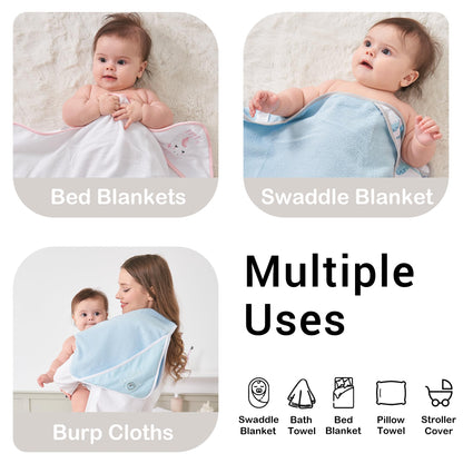 Viviland Baby Towels and Baby Wash Cloths Set Hooded Baby Towels Baby Wipes Absorbent Bath Face Towels Burp Cloths or Face Towels for Girl Boy 6-Pack Size 28 x 28 Inch(Elephant Flower)