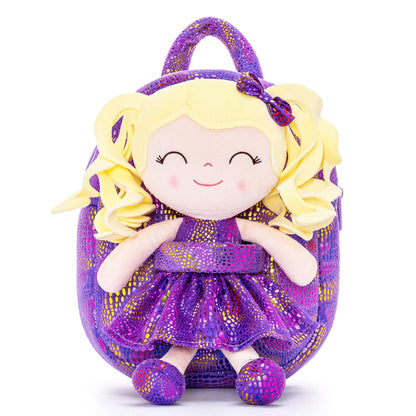 Gloveleya Toddler Backpack Baby Ballerina Girl Gifts Plush Curly Hair Ballet Backpack - Black Blonde 9 inches