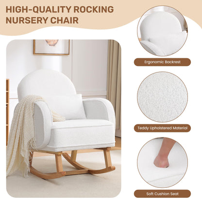 Rocking Chair with Ottoman, Upholstered Glider Rocker with High Backrest and Side Pocket, Rocking Accent Armchair with Solid Wood Legs for Nursery, Living Room, Bedroom Green