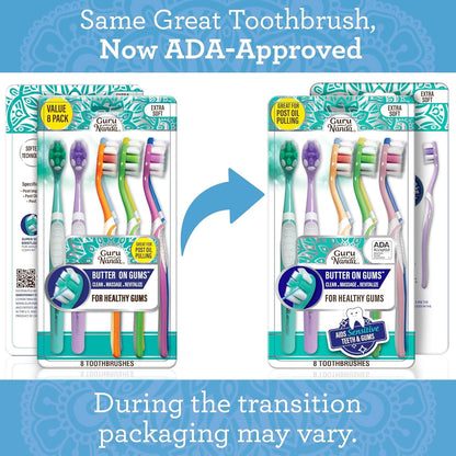 GuruNanda Butter On Gums Toothbrush, ADA Accepted, with 8000+ Ultra Soft Softex Bristles for Sensitive & Receding Gums, Perfect for Whiter Teeth, 8 Ct