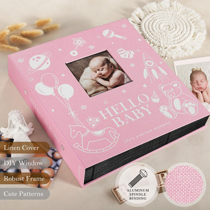 Lanpn Baby Photo Album 4x6 300 Pockets, Linen Newborn Bebe Ultrasound Photo Album with Memo Writing Area, Cover Photo Book, Picture Album for kids, Baby Girl Boy Memory Book Keepsake Colorful