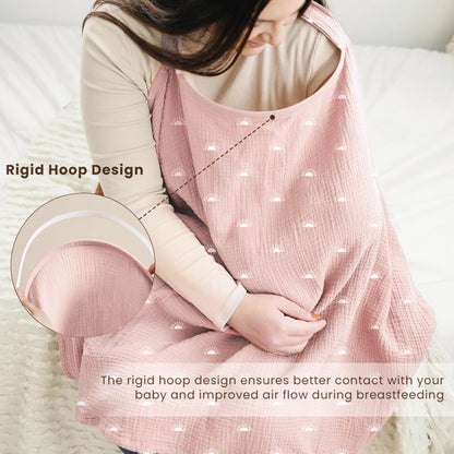 Konssy Muslin Nursing Cover for Baby Breastfeeding, Breathable 100% Cotton Breastfeeding Cover with Rigid Hoop for Mother Nursing Apron, Multi-use Carseat Canopy (Summer Wheat)
