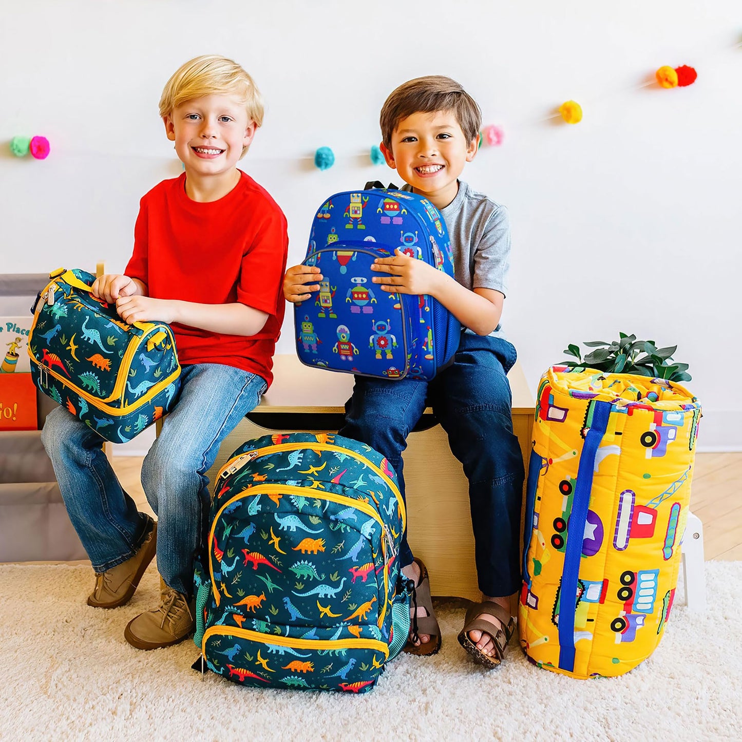 Wildkin 12-inch Kids Backpack – Padded, Adjustable, Ideal for Daycare & Travel - Trains, Planes, and Trucks