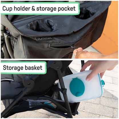 Summer by Ingenuity 3D Mini Convenience Stroller – Lightweight Stroller with Compact Fold, Multi-Position Recline, Canopy with Pop Out Sun Visor and More – Umbrella Stroller for Travel, Pink