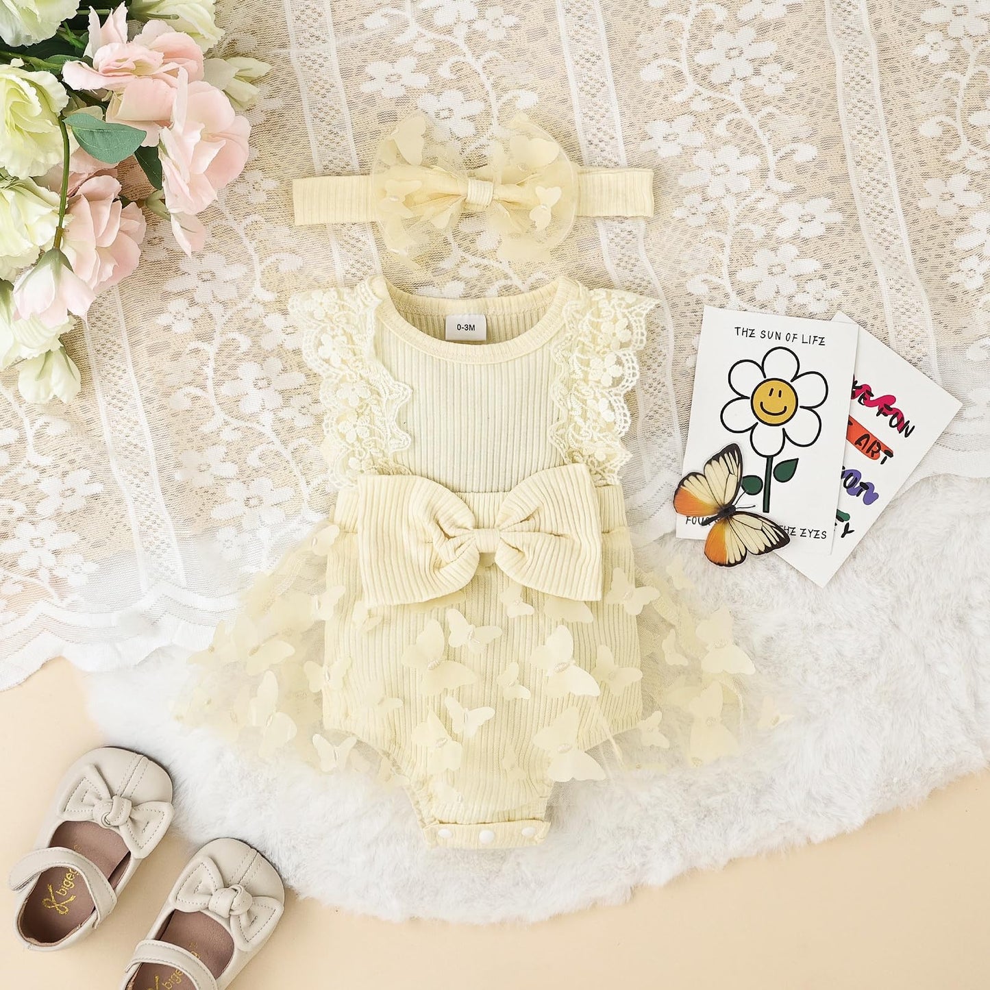 Baby Girl Summer Clothes Cute Newborn Girl Outfits Sleeveless Lace One Piece Romper + Headband 2pcs set 0-12 Months