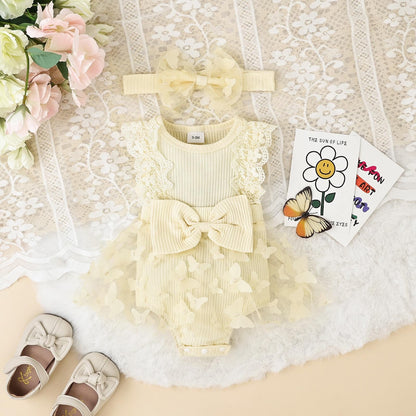 Baby Girl Summer Clothes Cute Newborn Girl Outfits Sleeveless Lace One Piece Romper + Headband 2pcs set 0-12 Months
