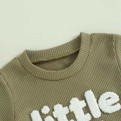 Toddler Baby Boy Summer Clothes Embroidered Waffle Short Sleeve T-Shirts Elastic Shorts Newborn Infant Boy Outfits