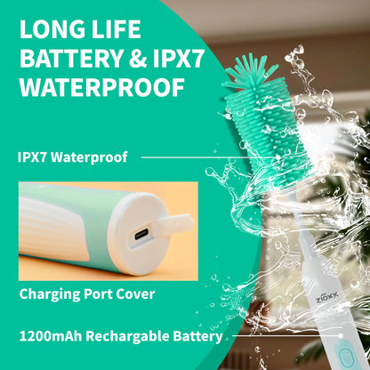 Electric Bottle Brush Cleaner New Upgrade, Portable Electric Baby Bottle Brush Cleaner for Travel, Travel Bottle Cleaner Kit with Nipple & Straw Brush, Perfect Mom Essentials After Birth Gift, Green
