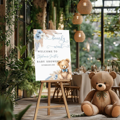 Personalized We Can Bearly Wait Baby Shower Welcome Sign, Welcome to Baby Shower Sign - Teddy Bear & Balloon Theme Décor #5