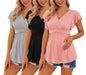 Ekouaer Maternity Shirts 3 Packs Flying Short Sleeve Nursing Tops Pregnancy Clothes