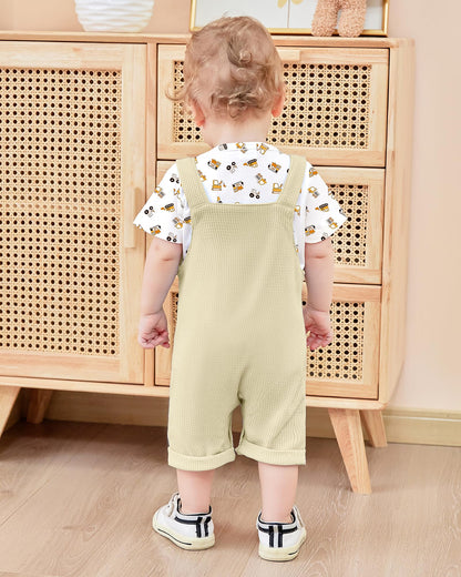 ZOEREA Toddler Baby Boys Clothes Summer Outfit Stripe T-Shirt and Shortall Romper Set Cute Jumpsuit Solid Color 6M-4T