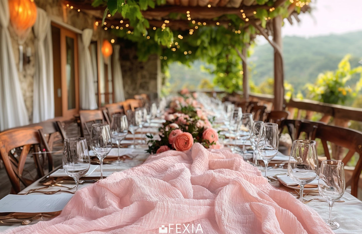 FEXIA Beige Cheesecloth Table Runner 35x120 Inches Ivory Gauze Rustic Boho Spring Easter Table Runner for Engagement Party Decorations Bridal Shower Wedding Party First Communion Centerpiece