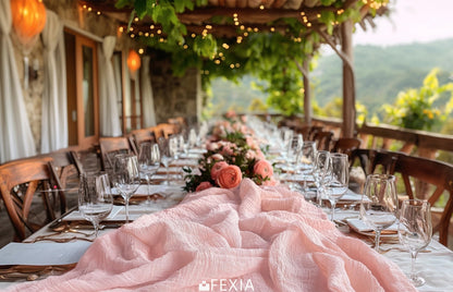 FEXIA Beige Cheesecloth Table Runner 35x120 Inches Ivory Gauze Rustic Boho Spring Easter Table Runner for Engagement Party Decorations Bridal Shower Wedding Party First Communion Centerpiece