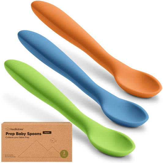 KeaBabies Silicone Baby Spoons, Self Feeding 6-12 months - 3-Pack Baby Weaning Eating Utensils, Toddler First Food Training Spoon, Infant, Kids Feeding Supplies Essential Set, Dishwasher-safe (Slate)