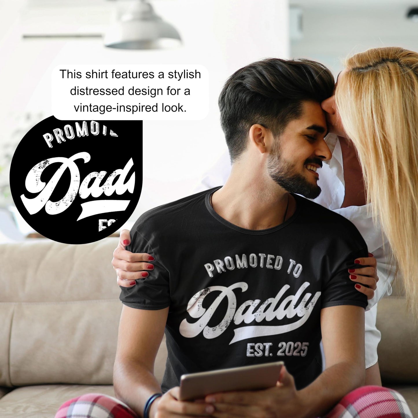 Promoted to Daddy 2025 T-Shirt Funny Humor New Dad Baby First Time