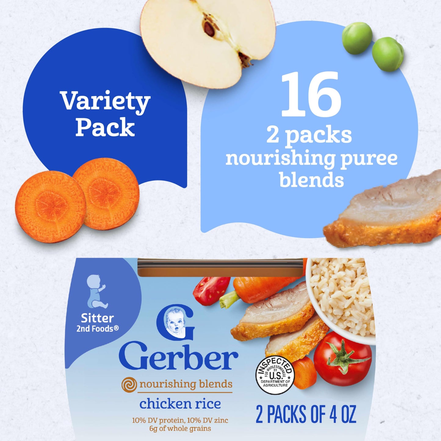 Gerber Stage 2 Baby Food, Super Blends Puree Tubs, No Added Colors or Flavors, Baby Puree, Variety 32-Pack