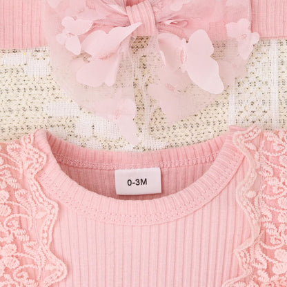 Baby Girl Summer Clothes Cute Newborn Girl Outfits Sleeveless Lace One Piece Romper + Headband 2pcs set 0-12 Months