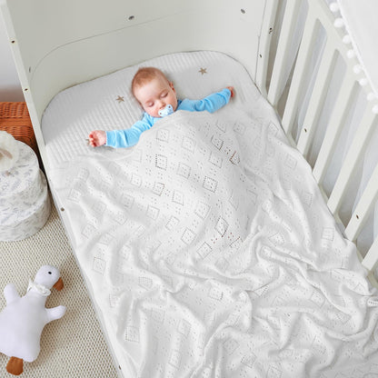 mimixiong Baby Swaddle Blanket 100% Cotton Gender Neutral Pointelle Receiving Blanket for Boys Girls Cuddle Stroller Crib Blanket (Oatmeal)