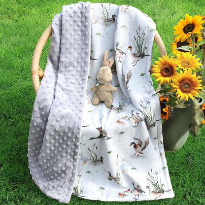 LifeTree Minky Baby Girl & Boy Blankets, Soft Double Layer Swaddle Blankets, Muslin Front and Dotted Fleece Backing Receiving Bed Throw Blanket for Newborn Unisex, 31X40 Inches, Bear Pattern