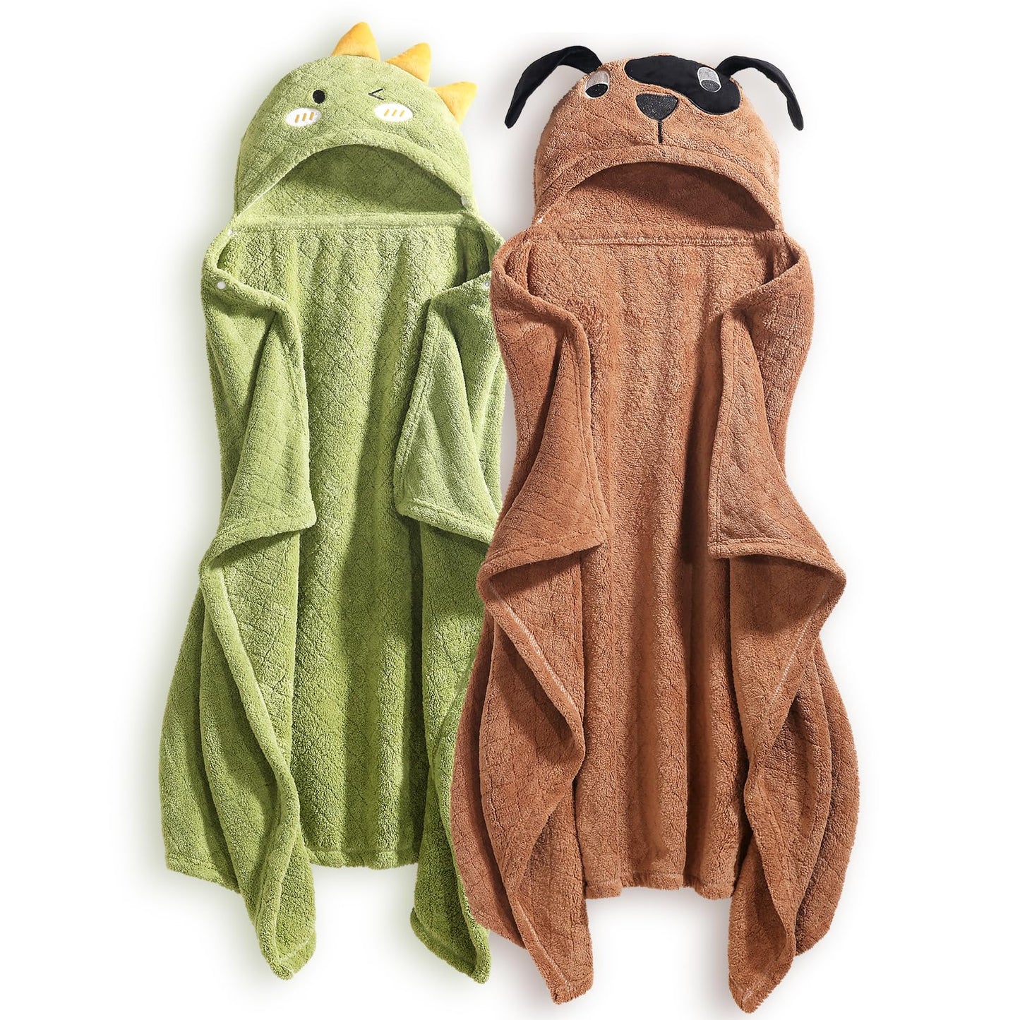 Hooded Baby Towels Boy for 0-6 Years, 50"x 32" Extra Large Toddler Bath Towels with Hood for Boys & Girls, 2-Pack Absorbent Thick Soft Gift for Kids Yellow Lion & Orange Monkey