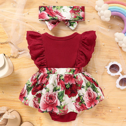 Sinhoon Baby Girl Clothes Newborn Ruffled Sleeveless Romper Floral Dreesy Bodysuit Heaedband 3pcs Baby Girl Summer Clothes