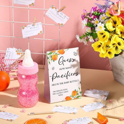 Roowest 512 Pcs Baby Shower Games Guess How Many Pacifiers Sign 100 Small Guessing Games 10 HB Pencils 750ml Milk Bottle 400 Acrylic Pacifiers Decoration for Guest Gender Reveal(Pink,Bear)