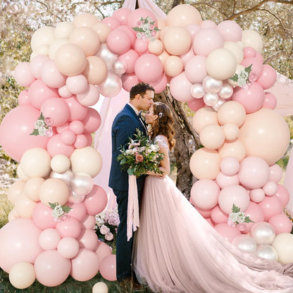 Ouddy Life 157 Pcs Boho Dusty Pink Balloons Arch Garland Kit, Blush Neutral Pink Sand White Metallic Gold Different Size Balloon for Girls Baby Shower Birthday Wedding Gender Reveal Party Decorations
