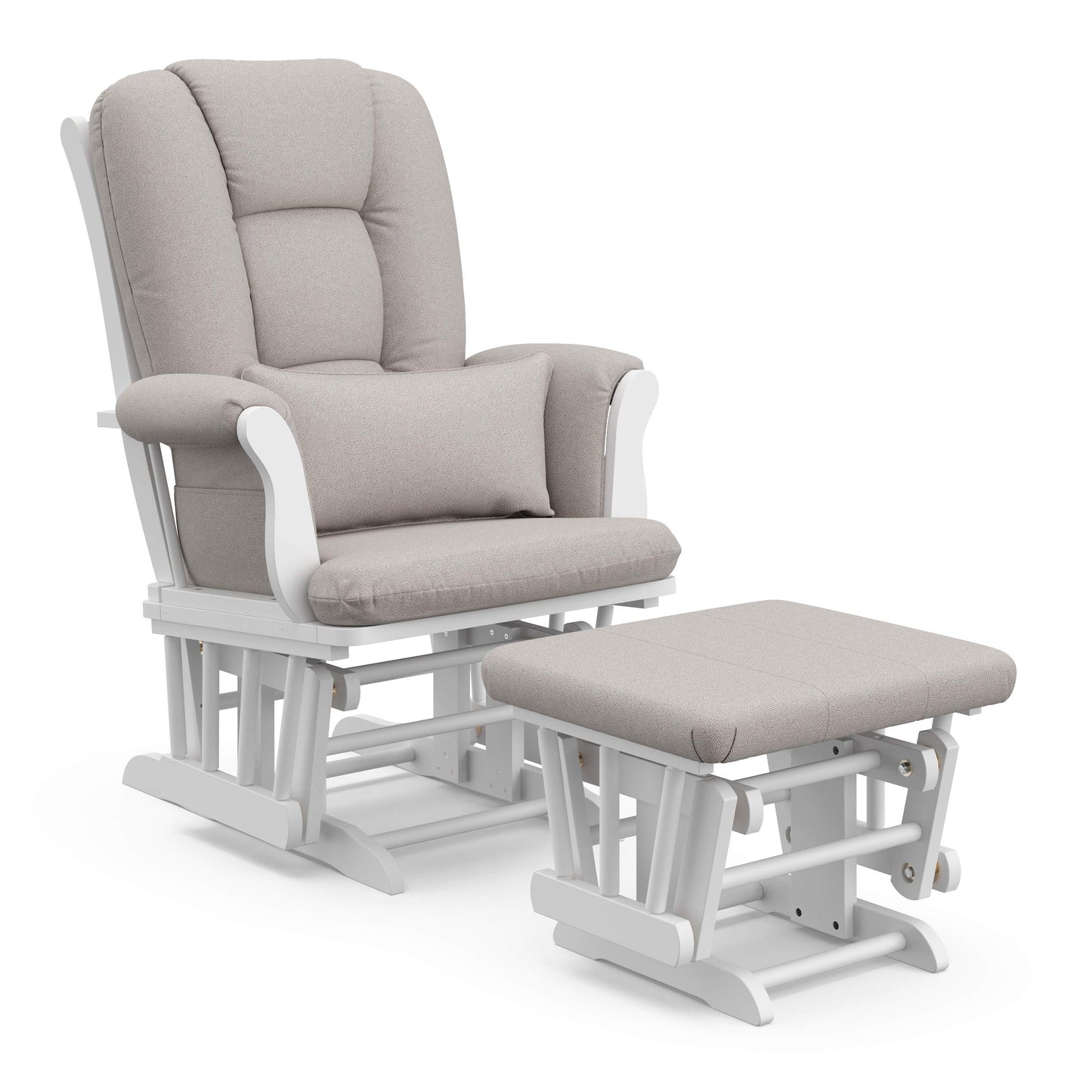 Storkcraft Tuscany Custom Glider and Ottoman with Free Lumbar Pillow (White/Slate Gray Swirl) - Cleanable Upholstered Comfort Rocking Nursery Chair with Ottoman
