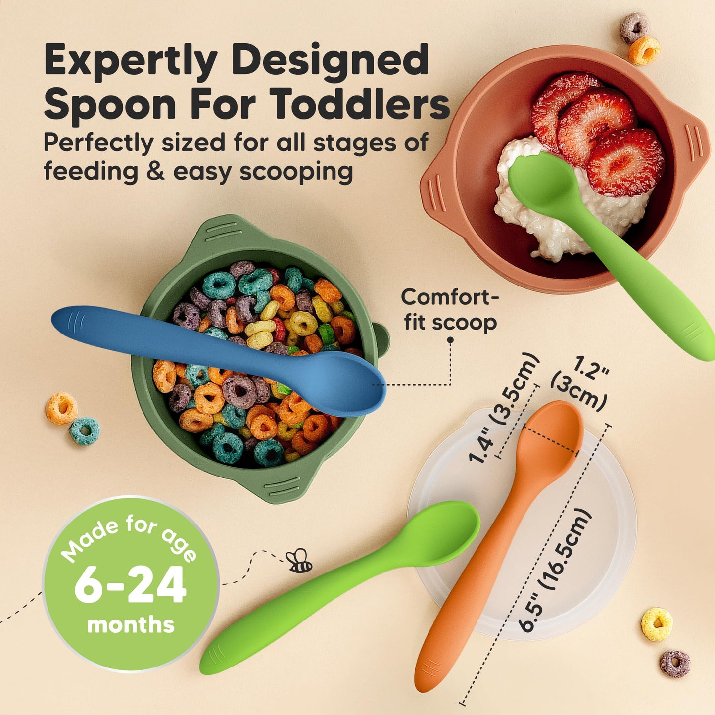 KeaBabies Silicone Baby Spoons, Self Feeding 6-12 months - 3-Pack Baby Weaning Eating Utensils, Toddler First Food Training Spoon, Infant, Kids Feeding Supplies Essential Set, Dishwasher-safe (Slate)