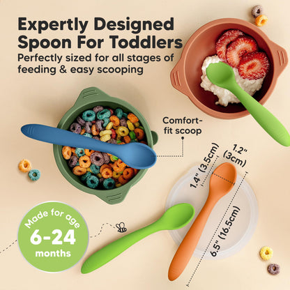 KeaBabies Silicone Baby Spoons, Self Feeding 6-12 months - 3-Pack Baby Weaning Eating Utensils, Toddler First Food Training Spoon, Infant, Kids Feeding Supplies Essential Set, Dishwasher-safe (Slate)