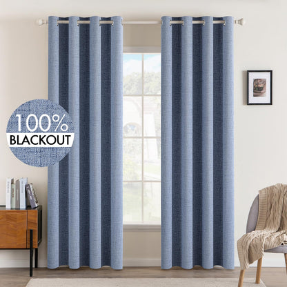 MIULEE 100% Blackout Linen Textured Curtains for Bedroom Solid Thermal Insulated Natural Beige Grommet Room Darkening Curtains & Drapes Luxury Decor for Living Room Nursery 52 x 84 Inch (2 Panels)