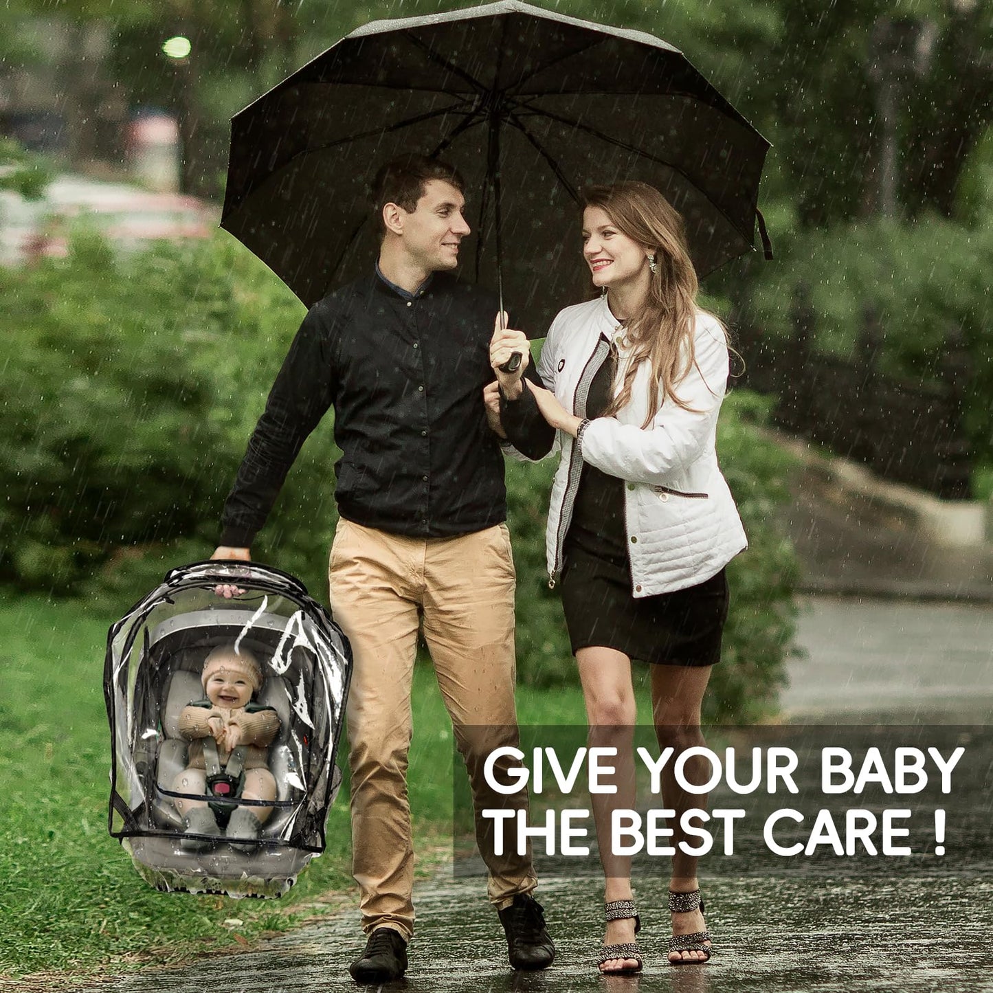 bemece Car Seat Rain Cover, Baby Car Seat Rain Cover Universal with Side Ventilation and Quick-Access Large Window, Protected from Rain, Snow, Wind and Dust, Baby Travel Accessories