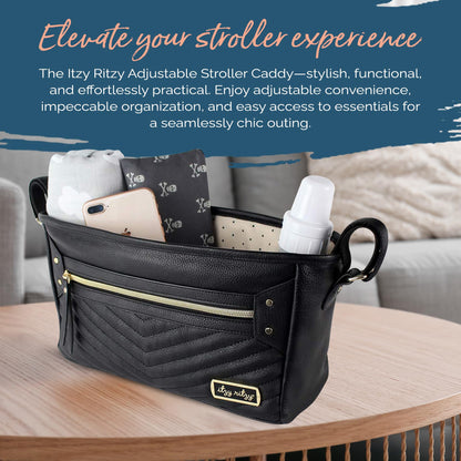 Itzy Ritzy Adjustable Stroller Caddy and Organizer Bag Featuring Front Zippered Pocket, 2 Built-in Interior Pockets & Adjustable Straps to Fit Nearly Any Stroller (Chai)