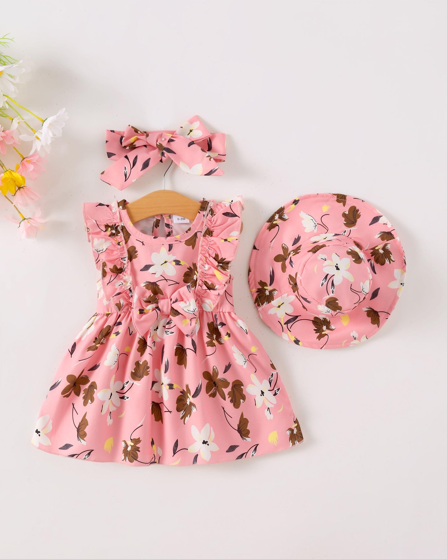 Renotemy Newborn Infant Baby Girl Dresses Summer Outfits Boho Casual Sundress Gifts Toddler Clothes for Girl with Hat and Bag