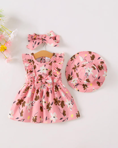 Renotemy Newborn Infant Baby Girl Dresses Summer Outfits Boho Casual Sundress Gifts Toddler Clothes for Girl with Hat and Bag