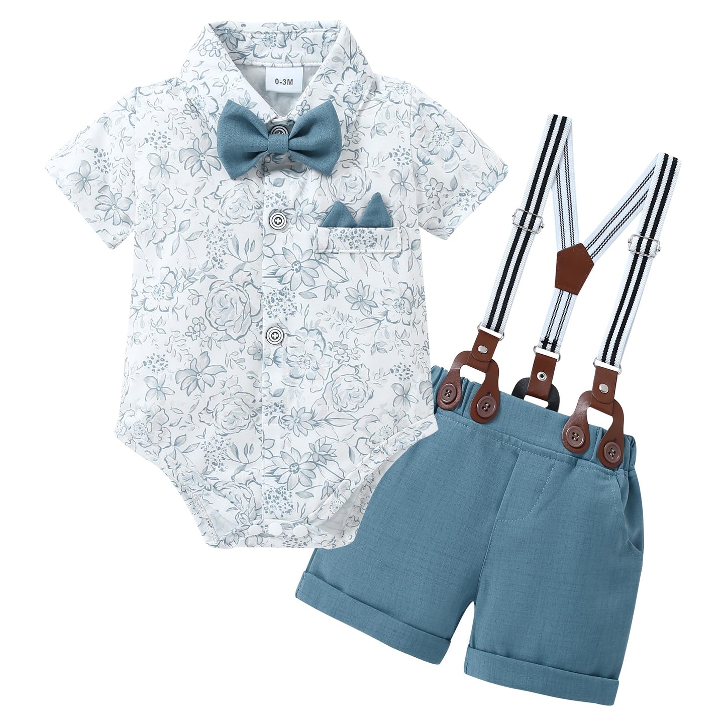 YALLET Baby Boy Clothes Suit Newborn Infant Gentleman Outfits, Formal Dress Shirt+Bowtie+Suspender Shorts Wedding Party Set