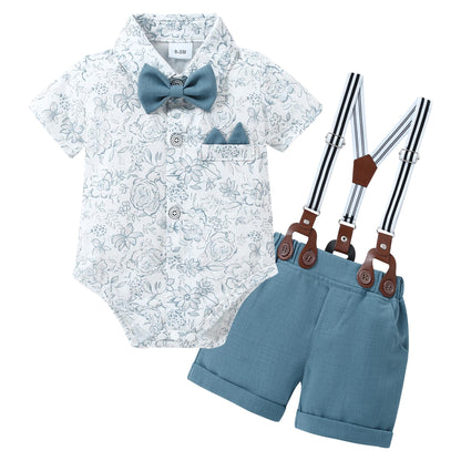 YALLET Baby Boy Clothes Suit Newborn Infant Gentleman Outfits, Formal Dress Shirt+Bowtie+Suspender Shorts Wedding Party Set