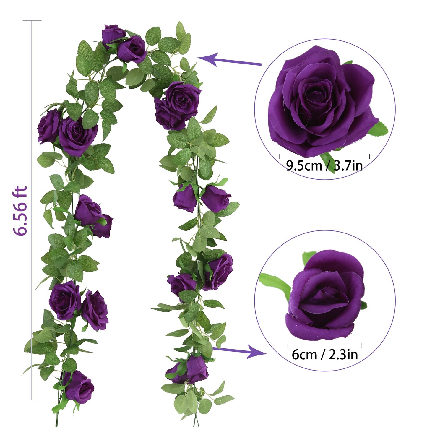 Felice Arts 2 Pack Pink Artificial Rose Garland Each 6.5FT Fake Rose Vine Hanging Floral Garland for Wedding Flowers Table Centerpiece Arrangement Baby Shower Decor