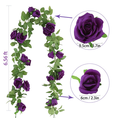 Felice Arts 2 Pack Pink Artificial Rose Garland Each 6.5FT Fake Rose Vine Hanging Floral Garland for Wedding Flowers Table Centerpiece Arrangement Baby Shower Decor