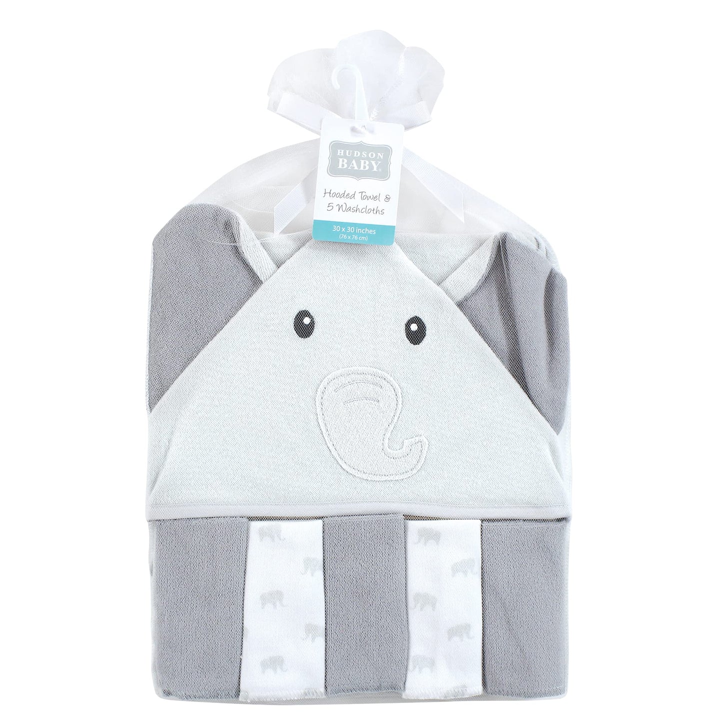Hudson Baby Unisex Baby Hooded Towel and Five Washcloths, Modern Giraffe, One Size
