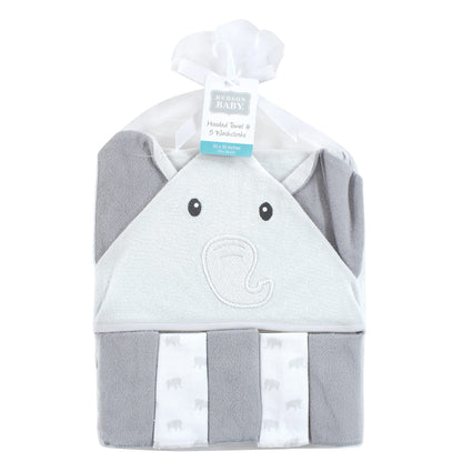 Hudson Baby Unisex Baby Hooded Towel and Five Washcloths, Modern Giraffe, One Size