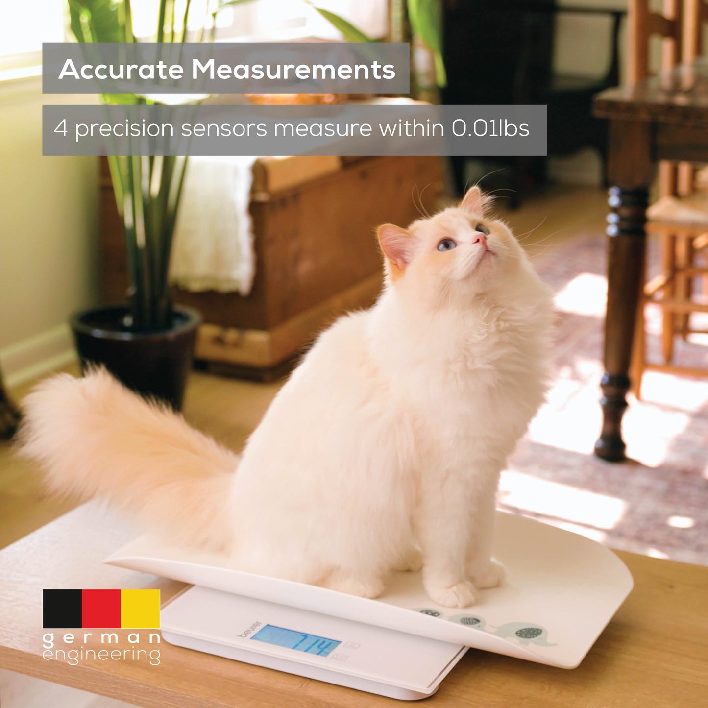 Beurer BY82 Multifunctional Baby Scale for Infants, Pets, Kids, & Adults up to 396lbs, Measures in 4 Units with Backlit Digital Display & Hold Function for Accuracy, Animal Scale for Cats and Dogs